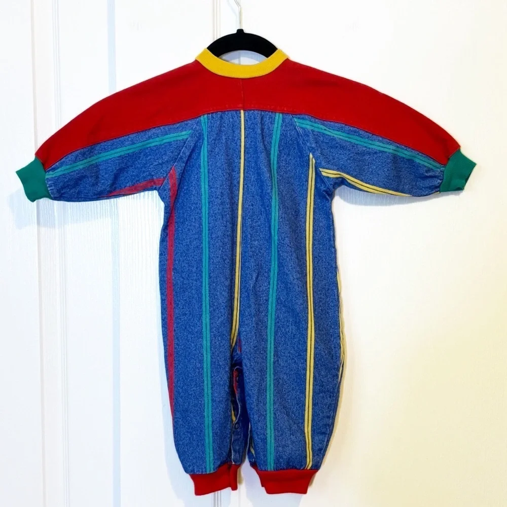 Healthtex Vintage 90s Denim Romper Primary Colors Snap Front Unisex 12 Months